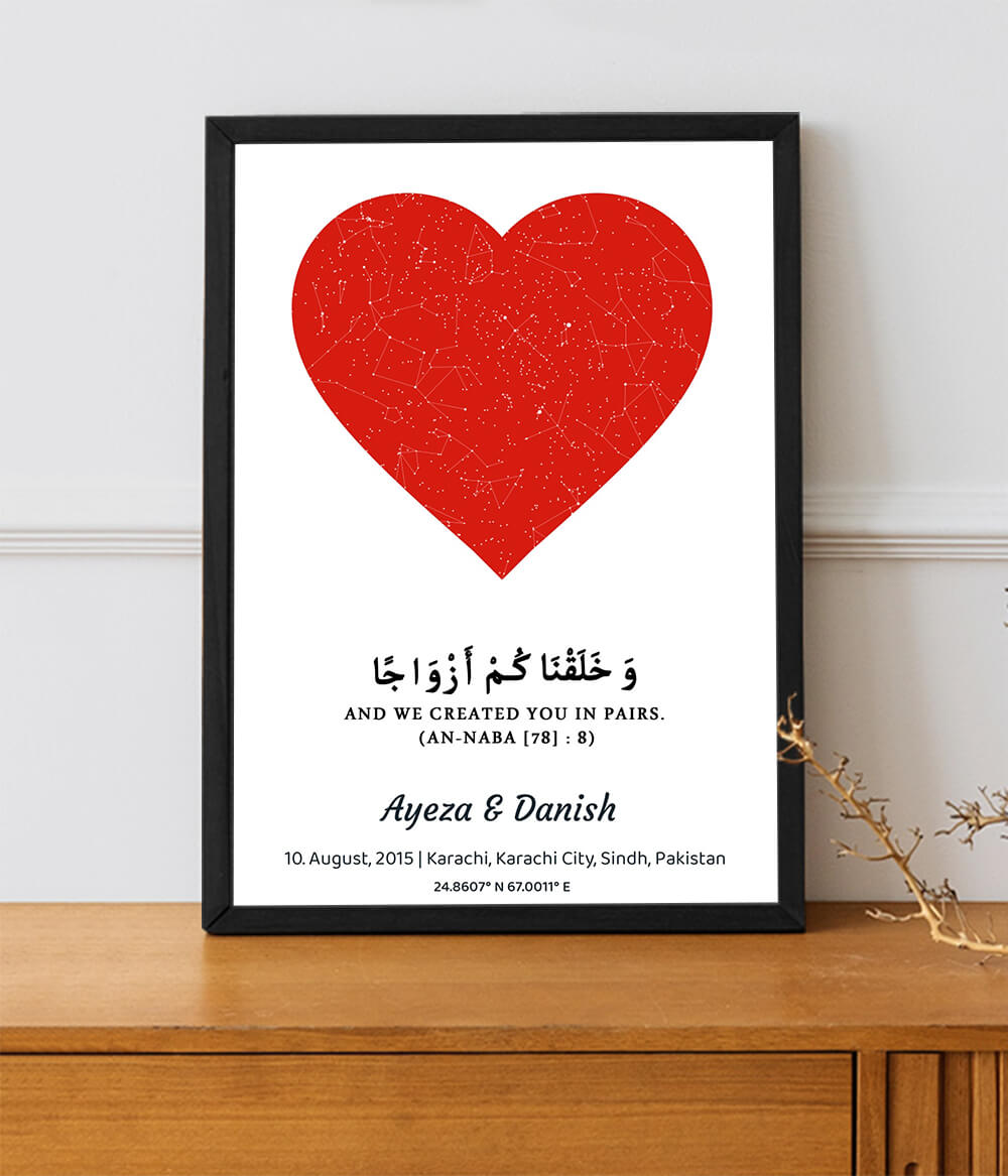 Heart Shaped Star Map Frame (Customizable)