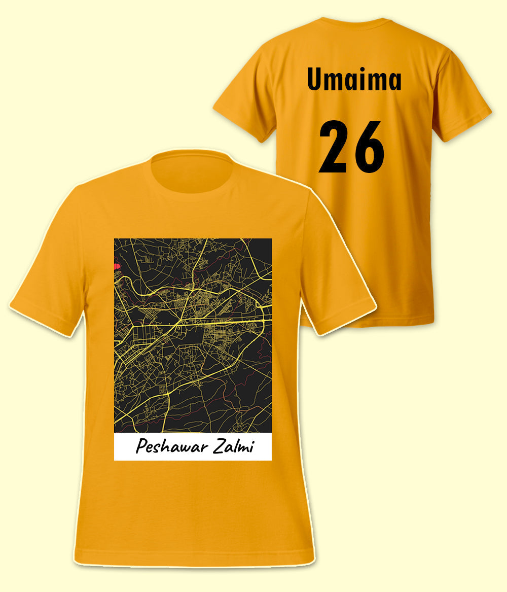 Customizable Peshawar Zalmi Front Back Print T-shirt (Unisex)